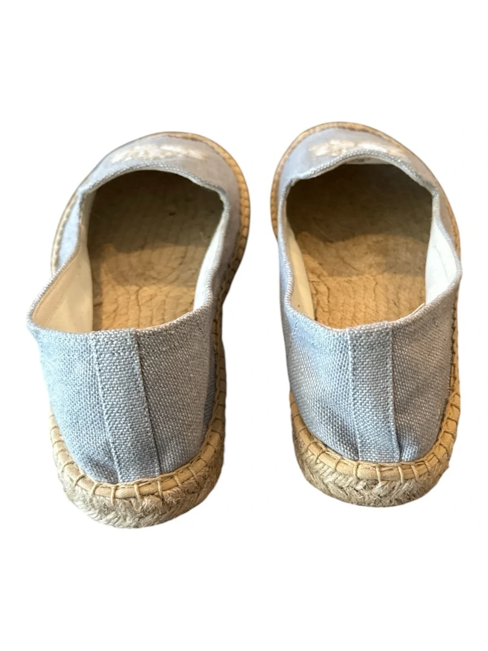 Soludos Chambray Blue Floral Embroidered Smoking Flat Espadrilles Size 9-9.5